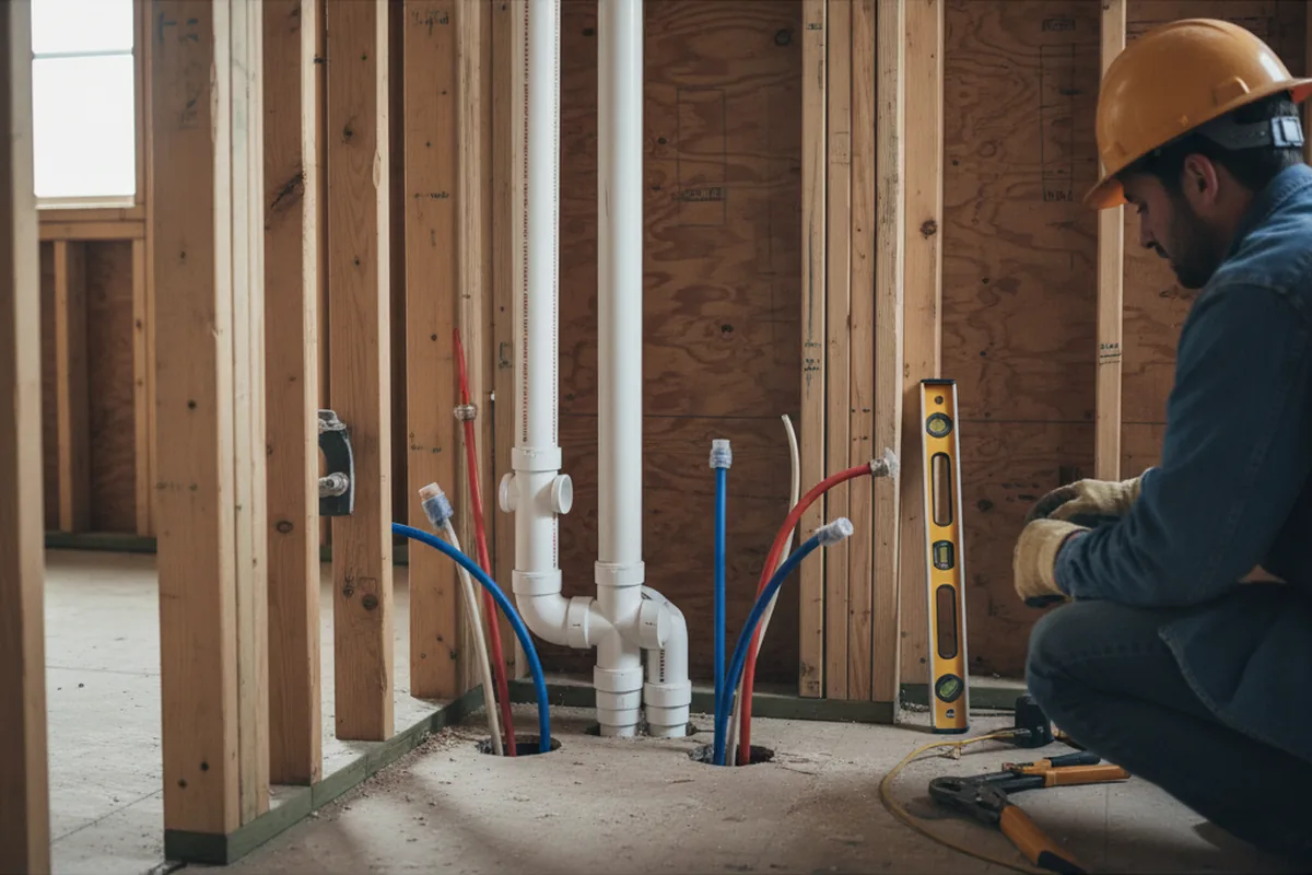 Drain and supply rough-in during Drain Cleaning in Wall